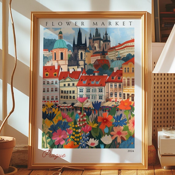 Prague Flower Market Poster Czech Republic City Art Floral Print Old Town Wall Decor Travel