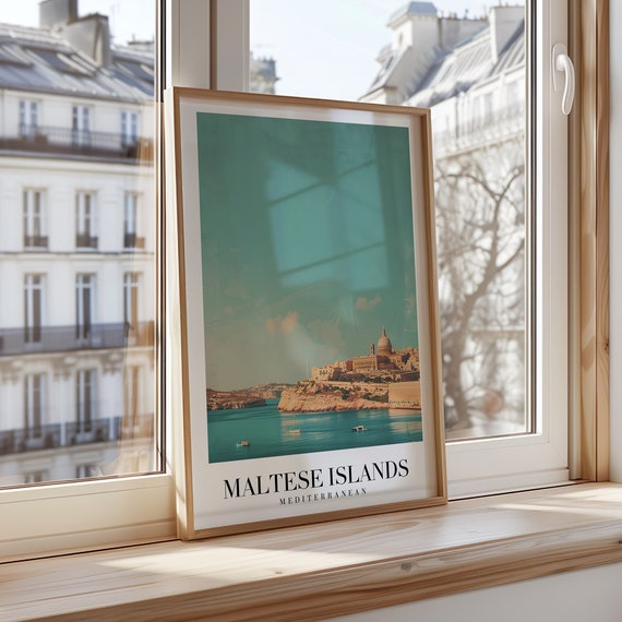 Maltese Islands Poster Mediterranean Travel Art Malta Cityscape Print Vintage Wall Decor