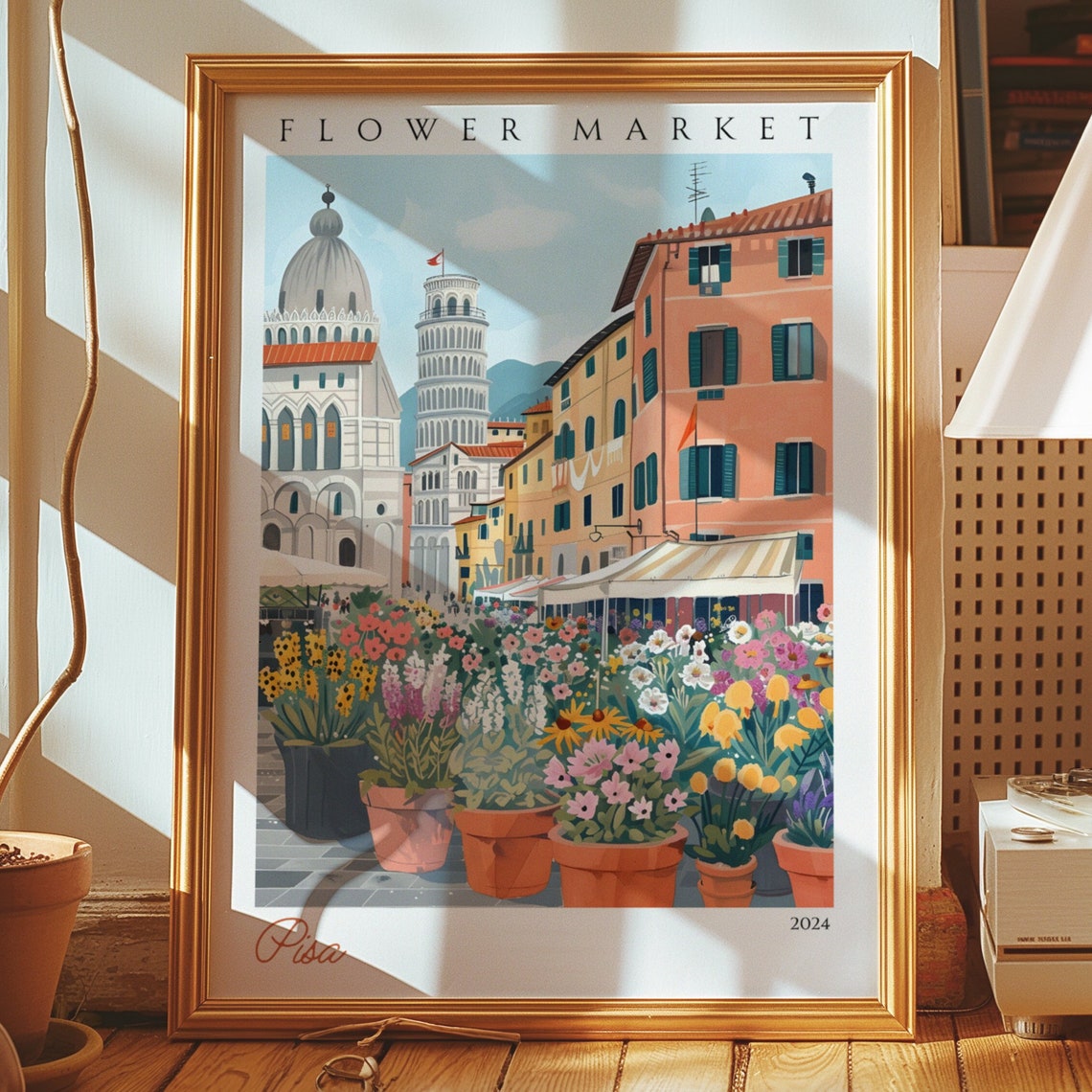 Pisa Flower Market Poster Leaning Tower Of Wall Art Italian Travel Print Tuscany Decor City Italy