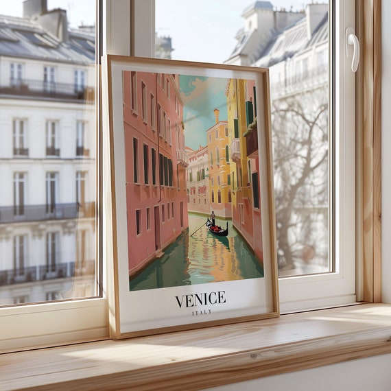 Venice Italy Poster Venetian Canal Print Gondola Wall Art Travel Italian Cityscape Photography