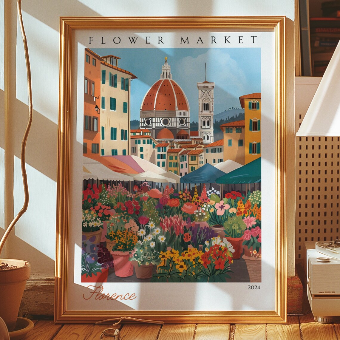 Florence Flower Market Duomo Colorful 2024 Italian Travel Poster