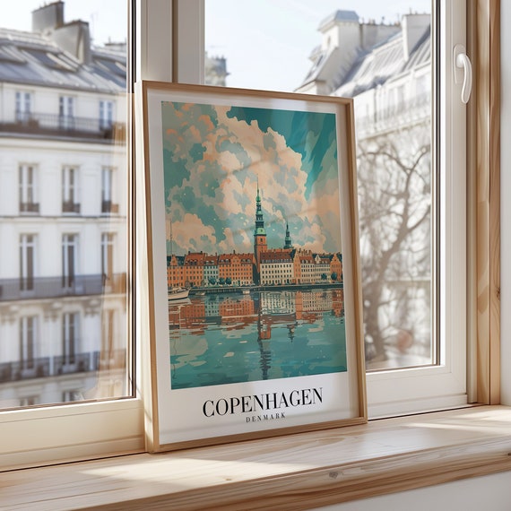 Copenhagen Poster Wall Art Denmark Travel Print Scandinavian Cityscape Waterfront Nordic