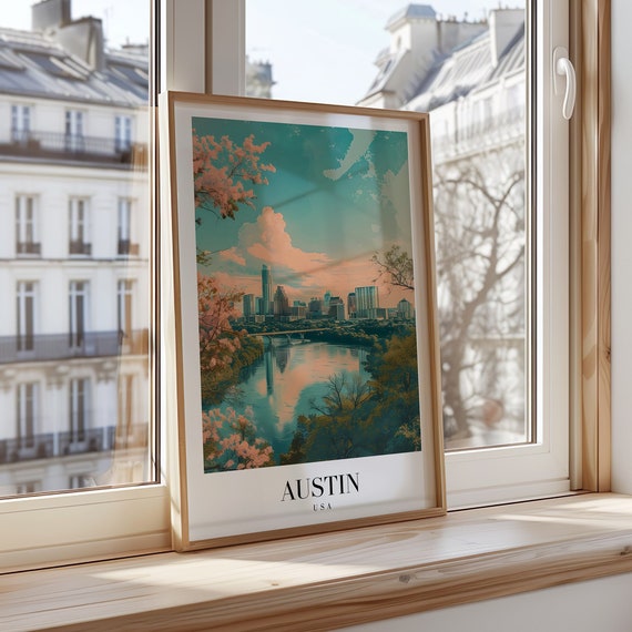 Austin City Poster Usa Travel Print Skyline Wall Art Texas Landscape Decor Cityscape Urban Country