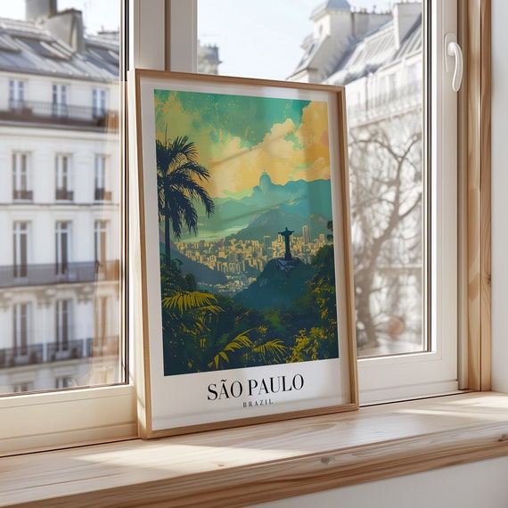 So Paulo City Poster Brazil Wall Art Urban Skyline Print Travel Tropical Landscape Decor