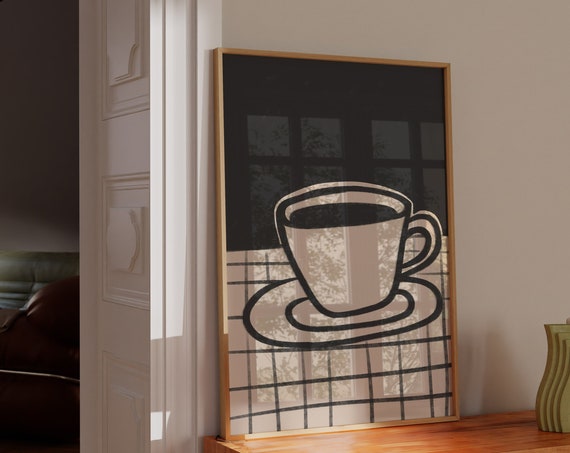 Modern Black And Beige Coffee Corner Wall Art Modern Coffee Lover Decor Coffee Station Art Print 0804