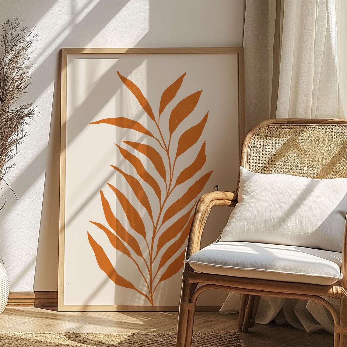 Burnt Orange Leaves Boho Minimalist Art Print