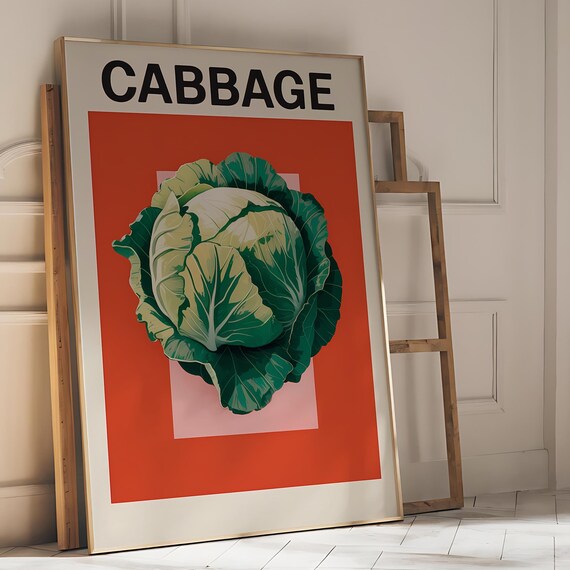 Cabbage Vegetable Art Print Farmhouse Kitchen Wall Decor Rustic Food Illustration Vintage Kitchen Art Culinary Wall Decor