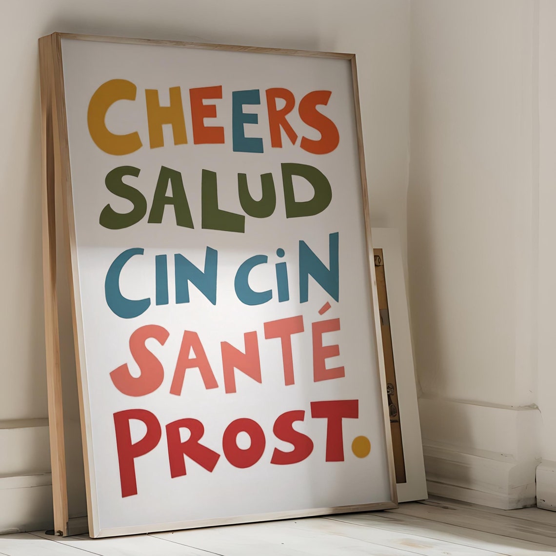 Cheers Bar Cart Retro Typography Multilingual Art Print