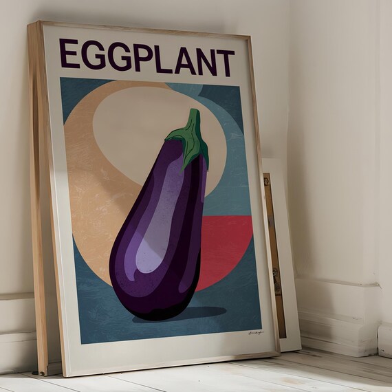 Eggplant Vegetable Art Print Modern Kitchen Wall Decor Purple Produce Illustration Farmhouse Kitchen Decor Rustic Vegetable Print