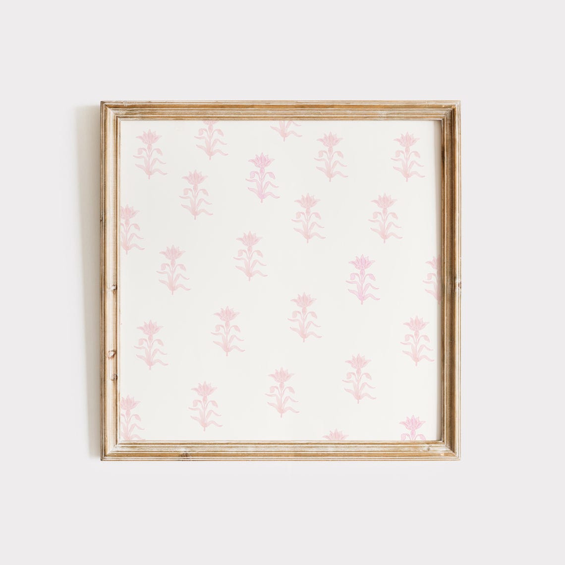 Pink Tulip Block Floral Motif Pattern Square Wall Decor Art Poster