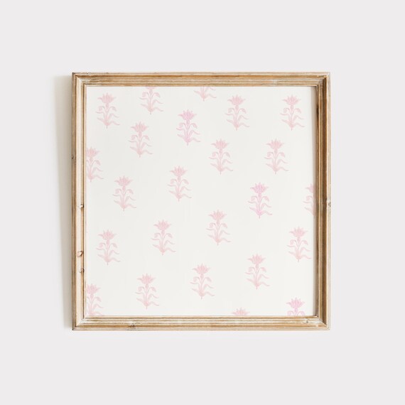 Pink Tulip Block Floral Motif Pattern Square Wall Decor Art Poster