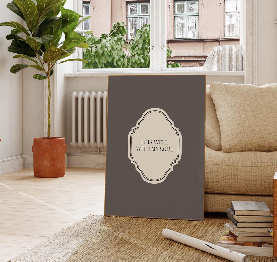 It Is Well With My Soul Charcoal Vertical Quote Ornate Wall Art - Image 3