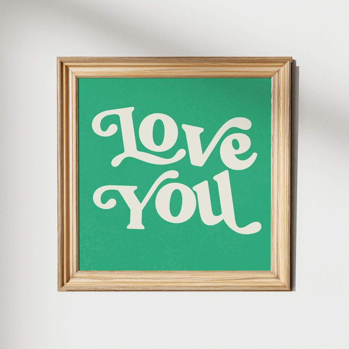 Love You Retro Script Cream on Emerald Green Typography Poster - Image 2