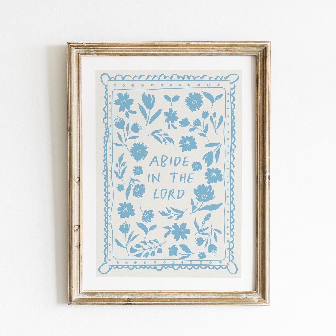 Abide in the Lord Blue Floral Hand Lettered Christian Quote Poster - Image 2
