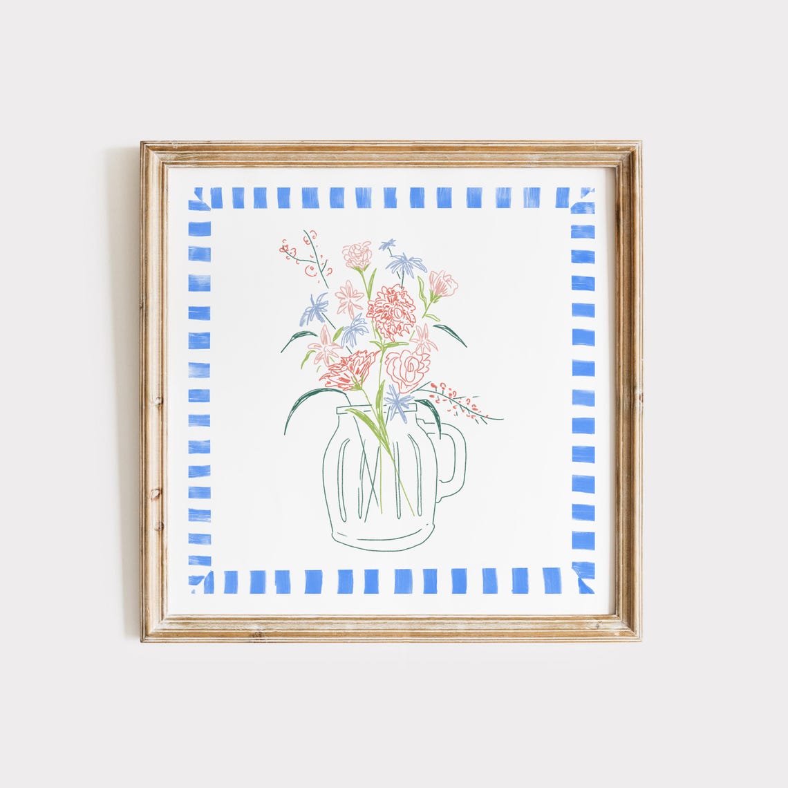 Mason Jar Wildflower Bouquet Cobalt Blue Border Farmhouse Poster