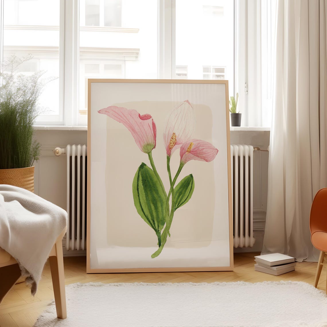 Pink Calla Lily Watercolor Elegant Trio Stem Botanical Art Print - Image 5