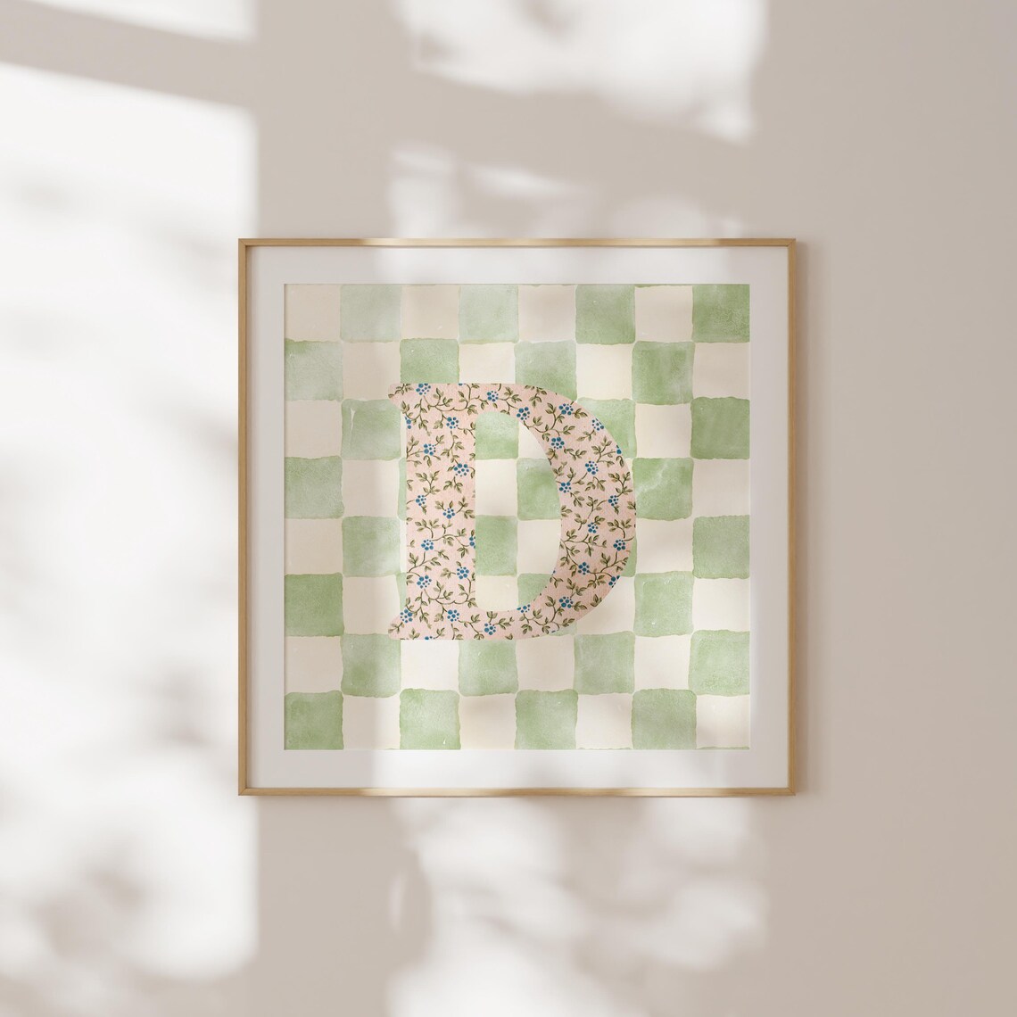 D Square Initial Personalized Watercolor Gift - Image 5