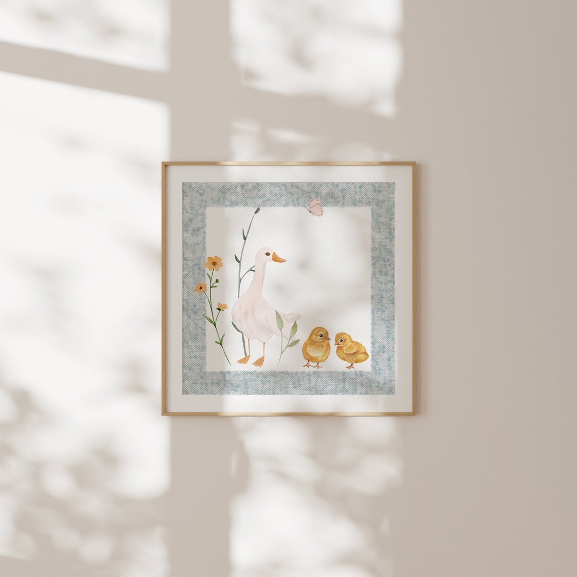 White Mother Duck With Yellow Chicks Watercolor Nursery Poster - Image 2