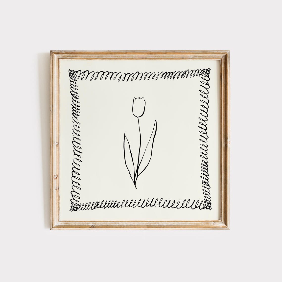 Minimal Black Line Tulip Doodle Hand Drawn Modern Wall Art Print