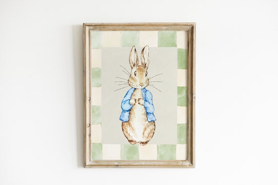 Vintage Peter Rabbit Print Wall Art Nursery Art Abstract Vintage Painting Cottagecore Decor Art