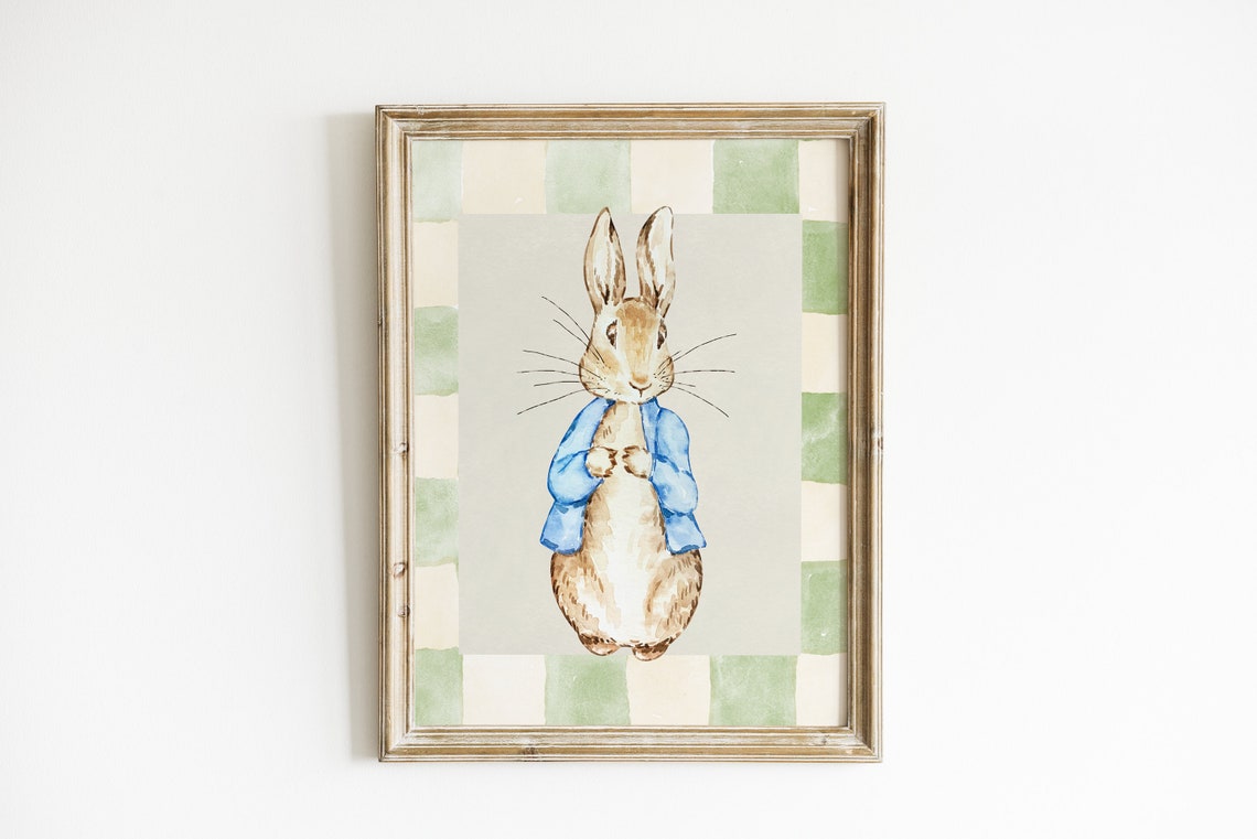 Vintage Peter Rabbit Print Wall Art Nursery Art Abstract Vintage Painting Cottagecore Decor Art