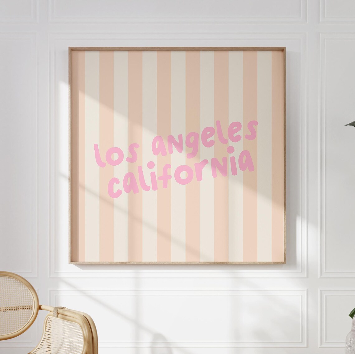 Los Angeles California Pink Script Peach Striped City Name Wall Art - Image 4