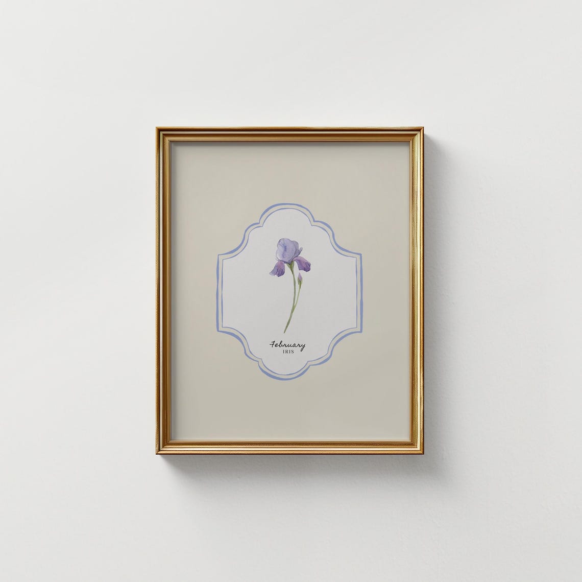 February Iris Birth Flower Cream Watercolor Botanical Wall Art Print - Image 5