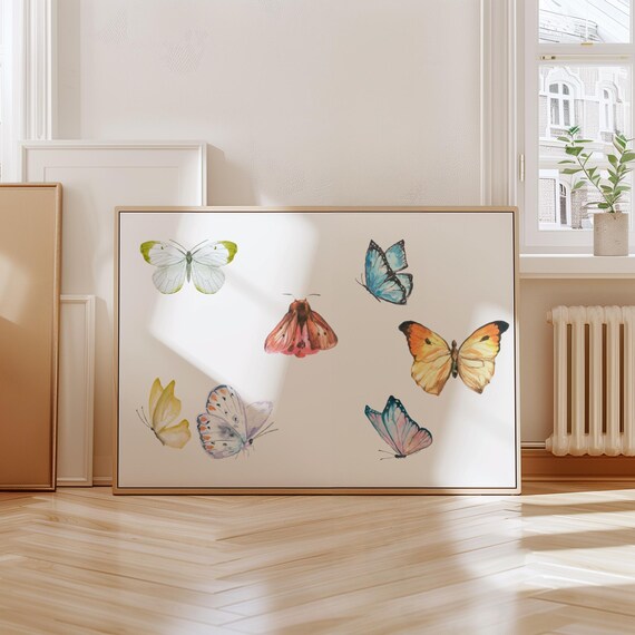 Watercolor Butterfly Art Print, Vintage Cottagecore