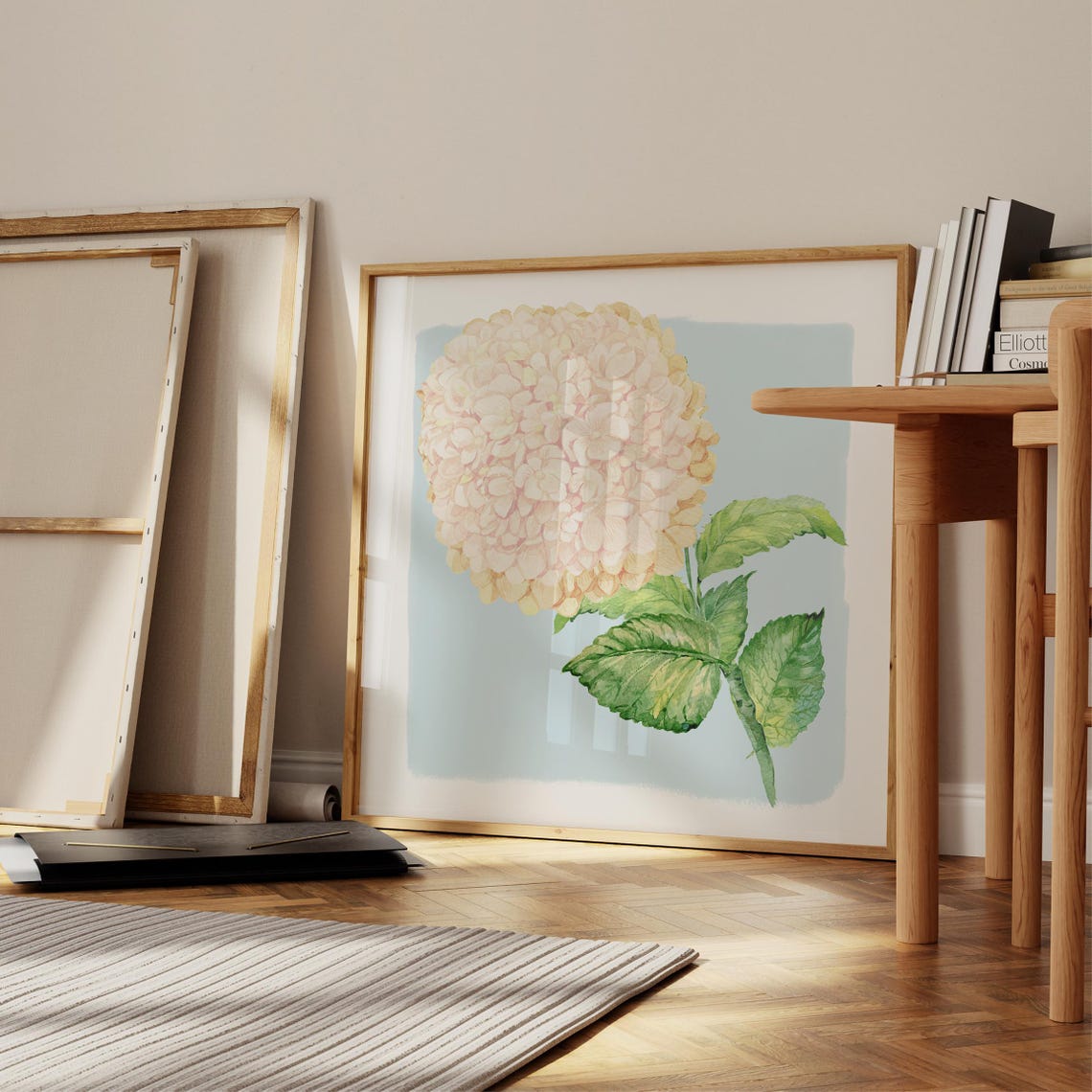 Cream Blush Hydrangea Cluster Watercolor Botanical Wall Art Print - Image 4