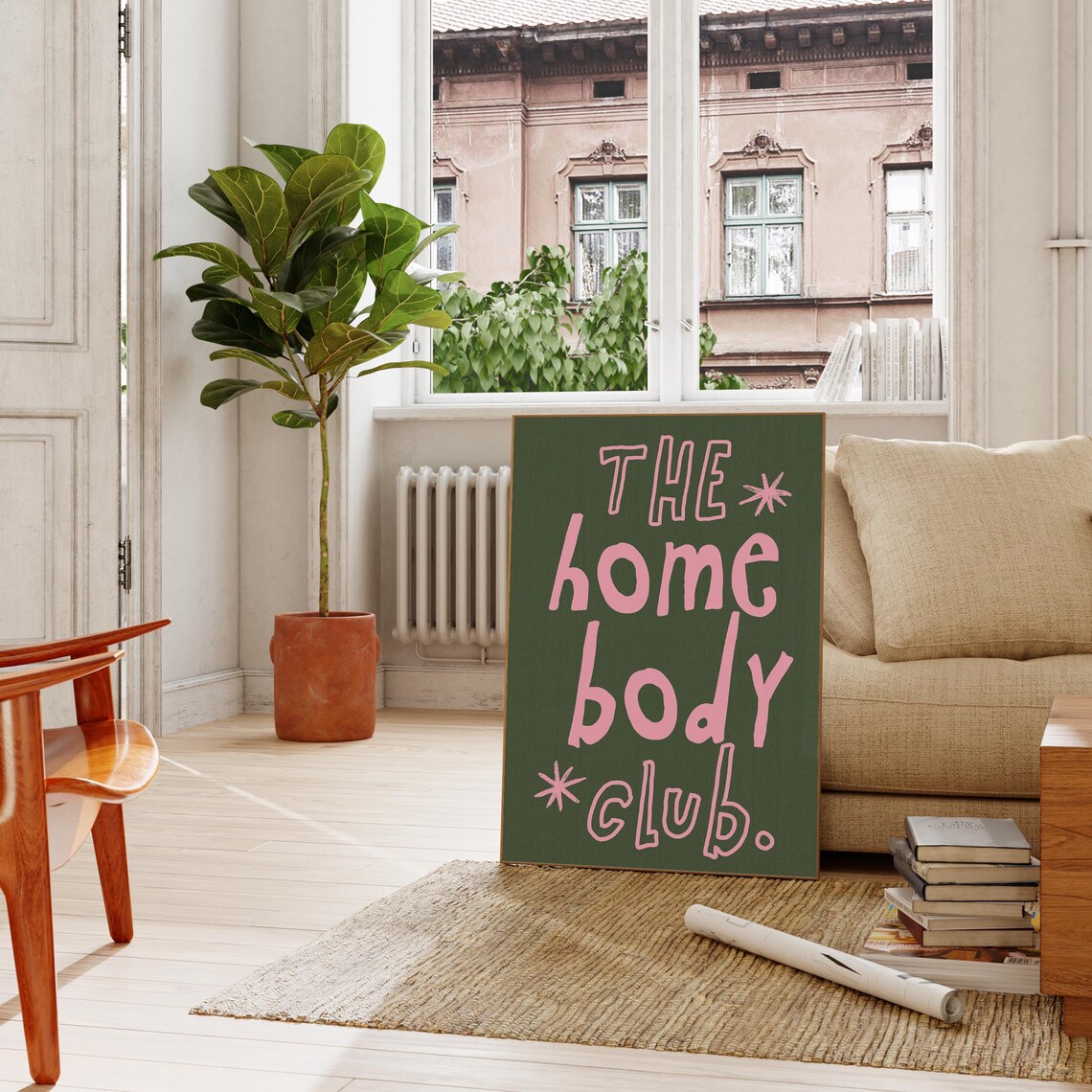 Homebody Club Pink Lettering Forest Green Retro Square Decor Poster - Image 3