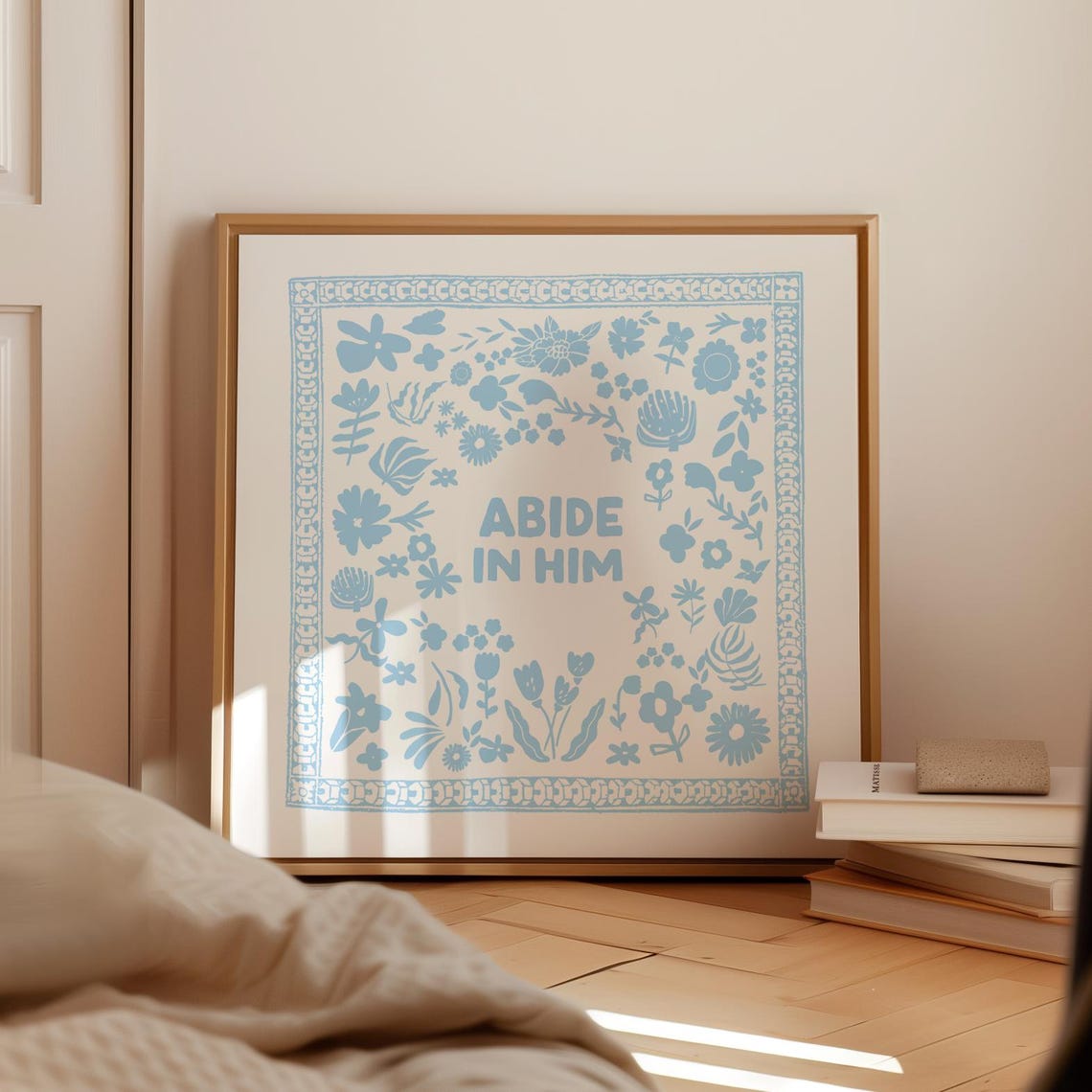 Abide In Him Light Blue Floral Scripture Nursery Wall Poster - Image 2