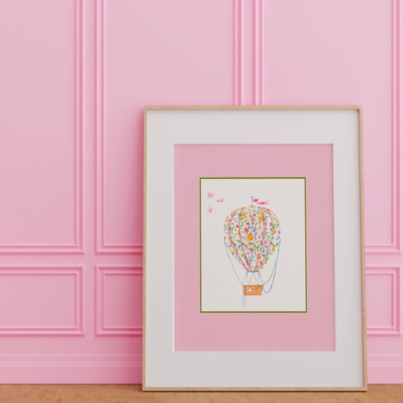 Girlie Girl Hot Air Balloon Illustration Wall Art Trendy Decor Instant Kitchen Wall Art Nursery Print