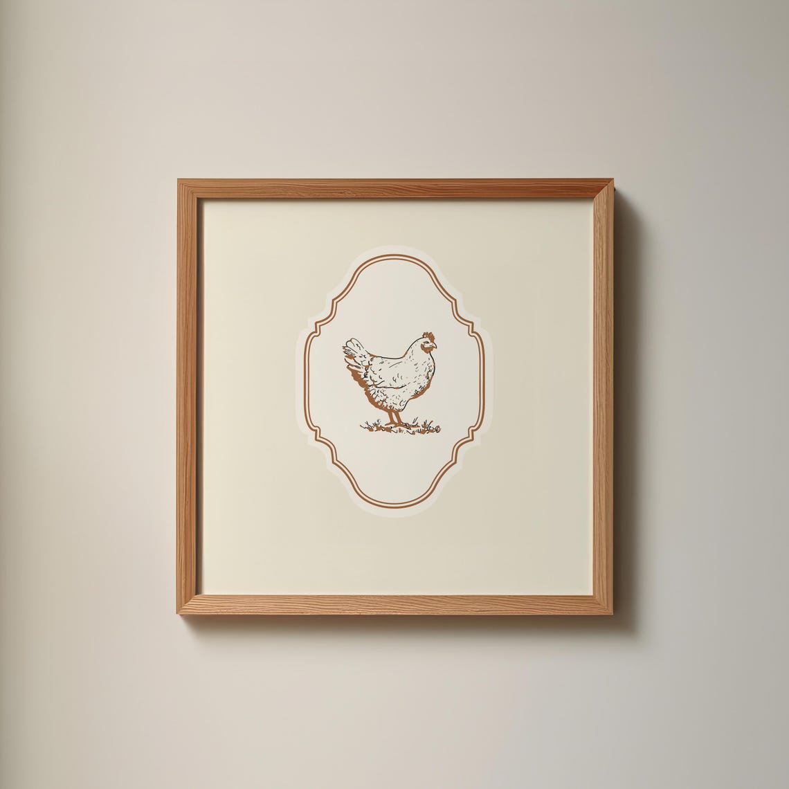 Vintage Hen Farm Chicken Line Art Cream Ornate Square Nursery Poster