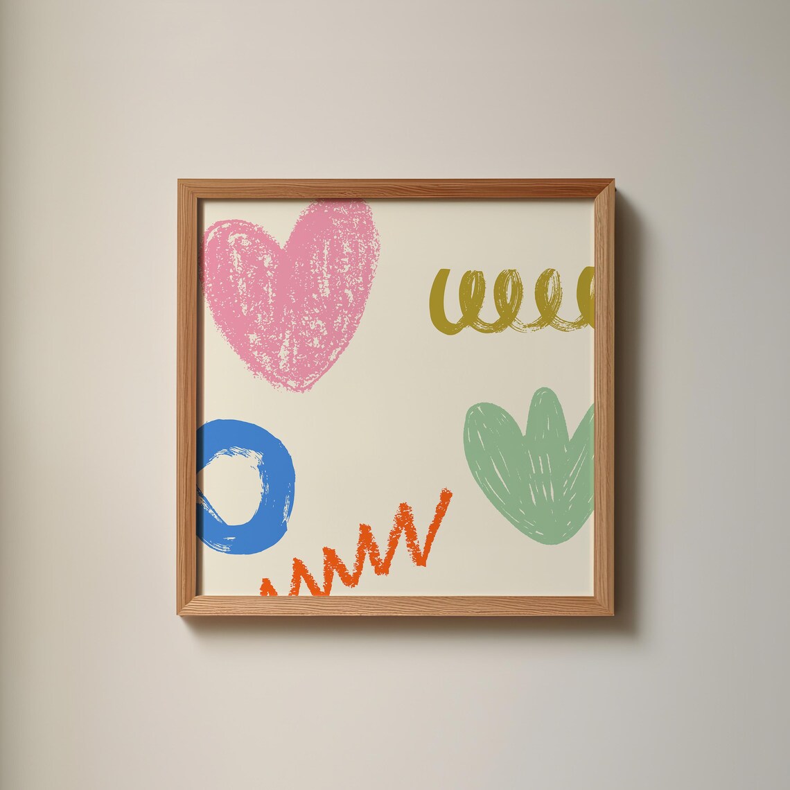 Colorful Doodle Hearts Zigzag Squiggle Playful Kids Nursery Art Poster