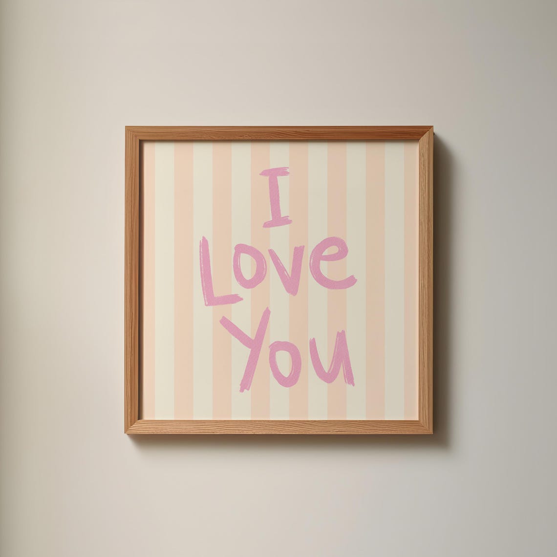 Pink Brush Lettering I Love You Peach Striped Valentine Wall Art Print - Image 5