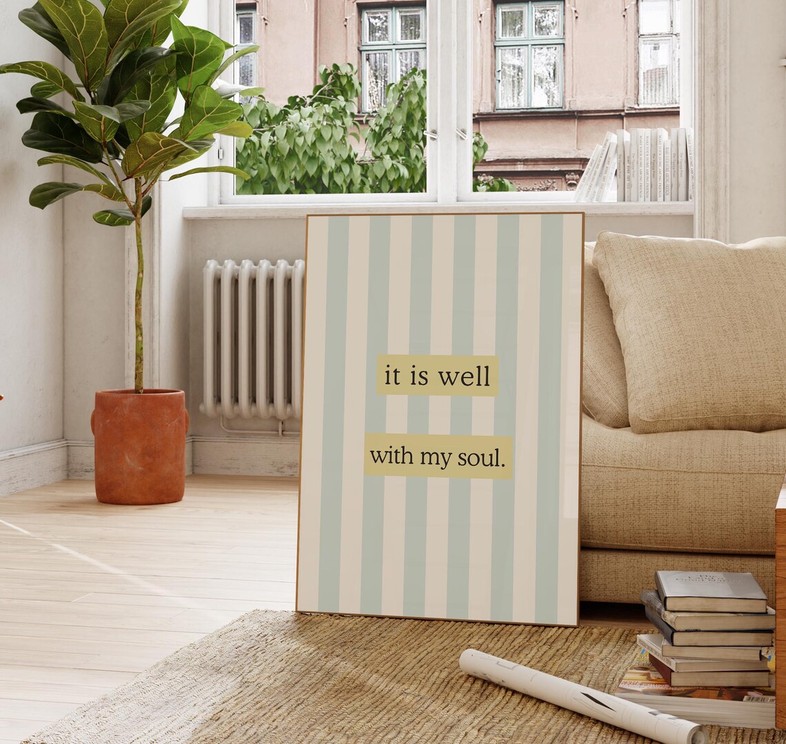 It Is Well With My Soul Teal Striped Quote Farmhouse Wall Poster - Image 3