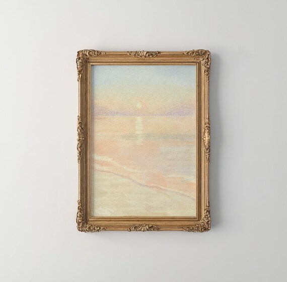 Pastel Ocean Sunset Watercolor Abstract Seascape Coastal Wall Print