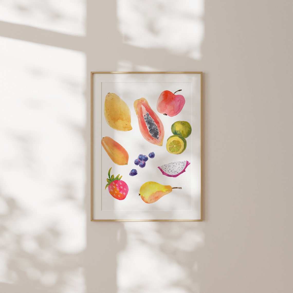 Watercolor Tropical Fruit Assortment Papaya Dragon Fruit Art Print - Image 3