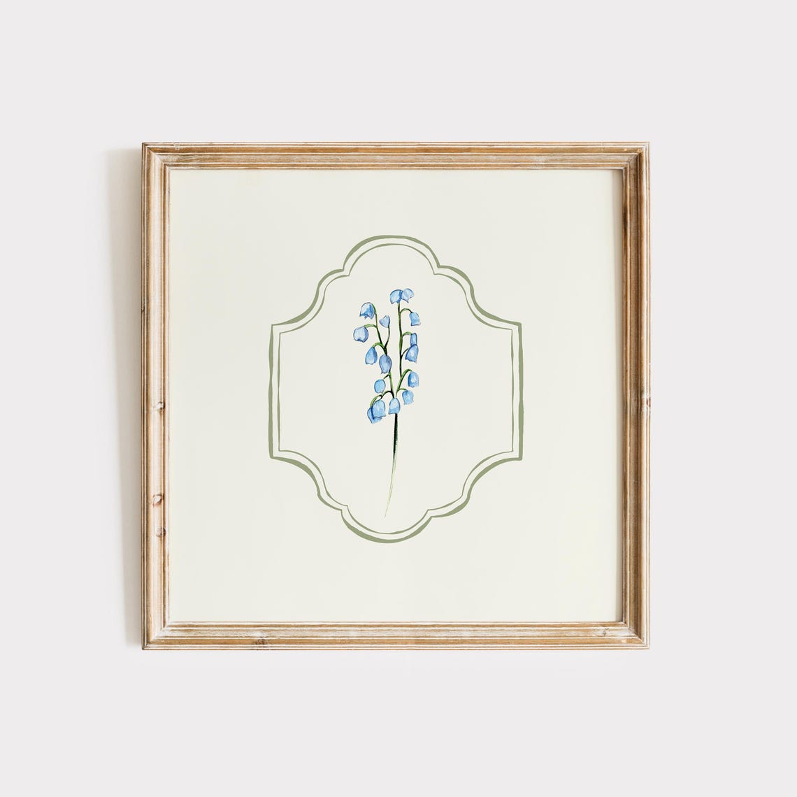 Blue Lily of the Valley Wildflower Watercolor Sage Frame Art Print