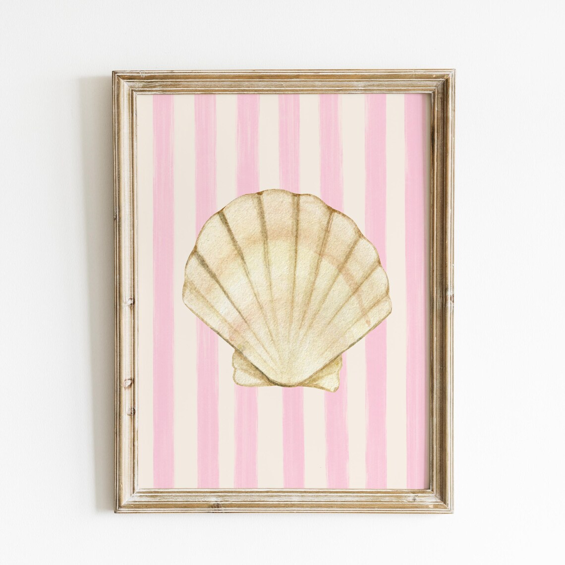 Soft Pink Striped Seashell Art Print, Coastal Cottage - Image 3