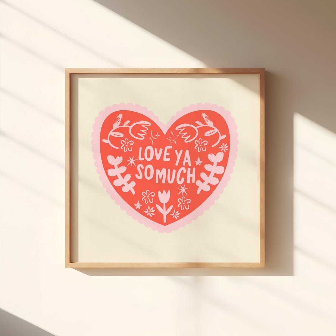 Coral Red Heart Love Ya So Much Doodle Valentine Wall Art Print - Image 3
