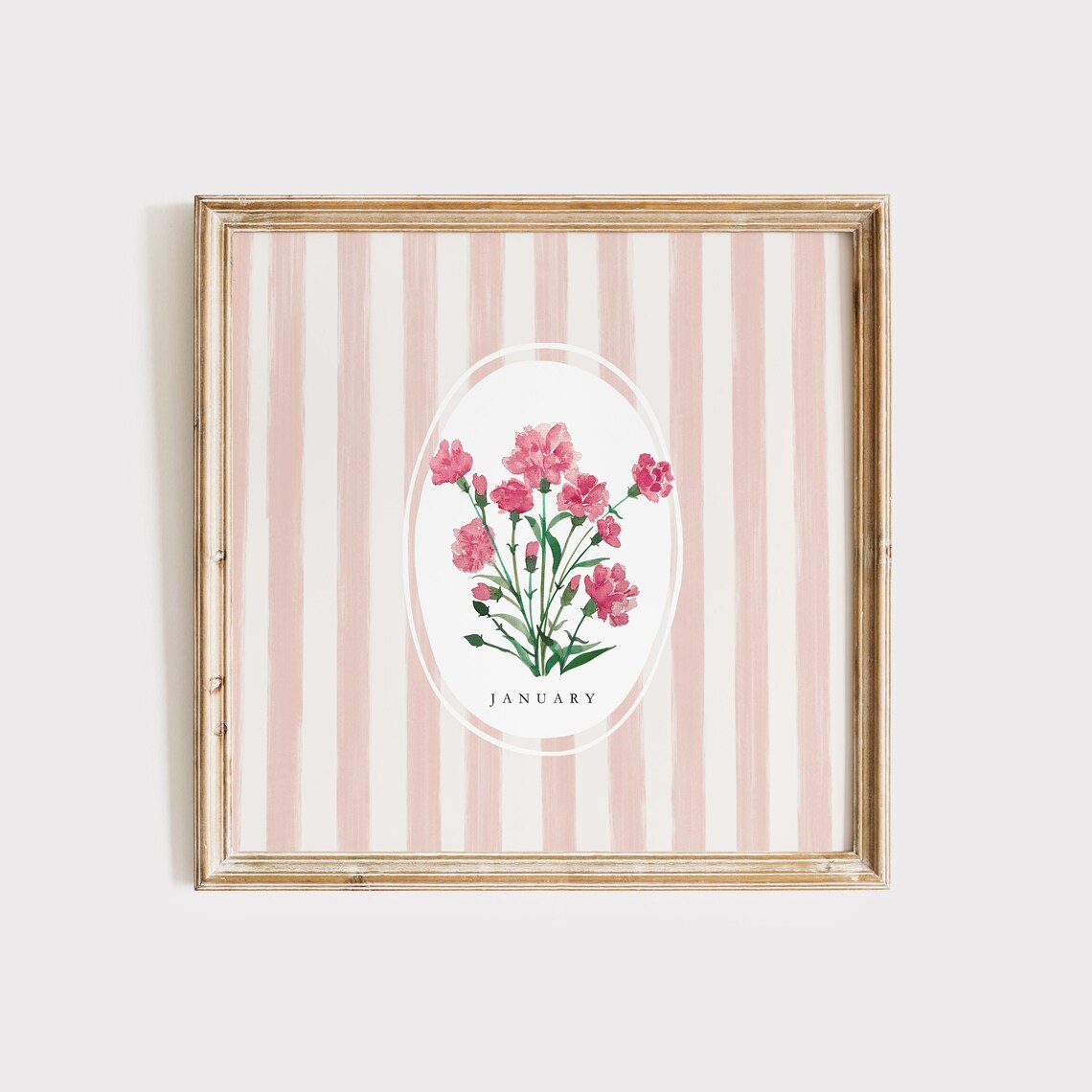 January Carnation Birth Month Flower Pink Stripe Watercolor Bouquet Poster - Image 2