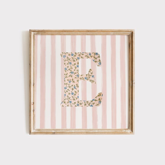 E Square Initial Floral Letter Watercolor Art Print