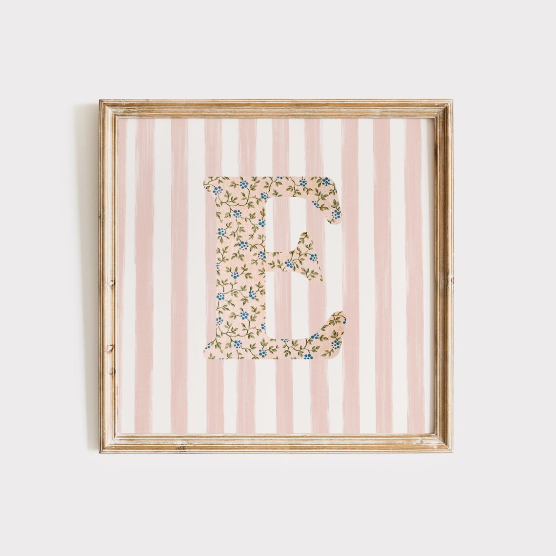 E Square Initial Floral Letter Watercolor Art Print