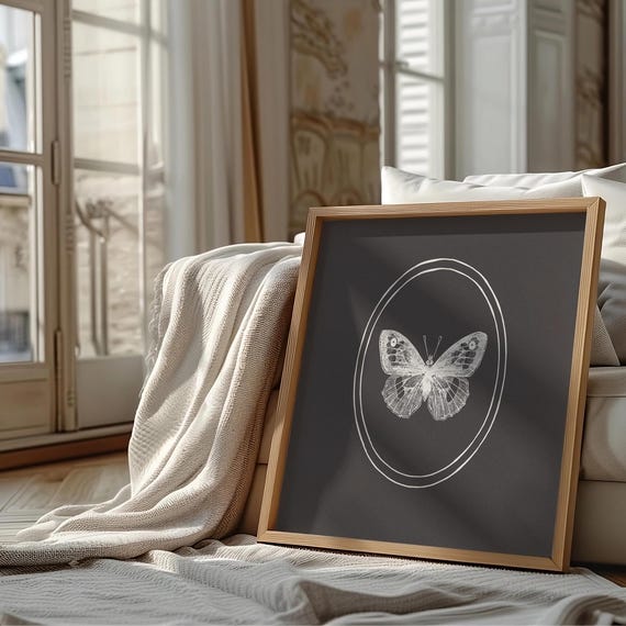 Simple Black Butterfly Print Instant Wall Art Trendy Decor Illustration Living Room Cottage Nursery