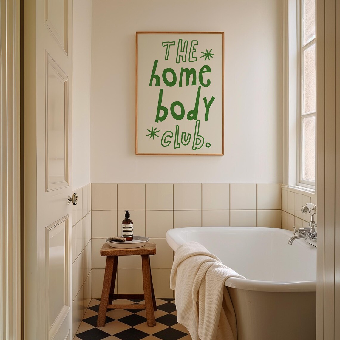 Homebody Club Green Lettering Cream Retro Fun Square Decor Poster - Image 4