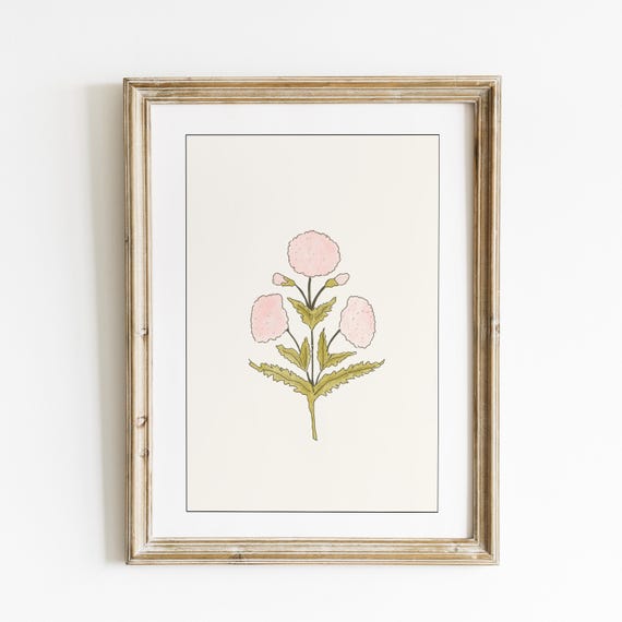 Pink Dahlia Framed Vertical Art Print Print Wall Art Trendy Decor Vintage Painting English Garden Floral Cottage Nursery