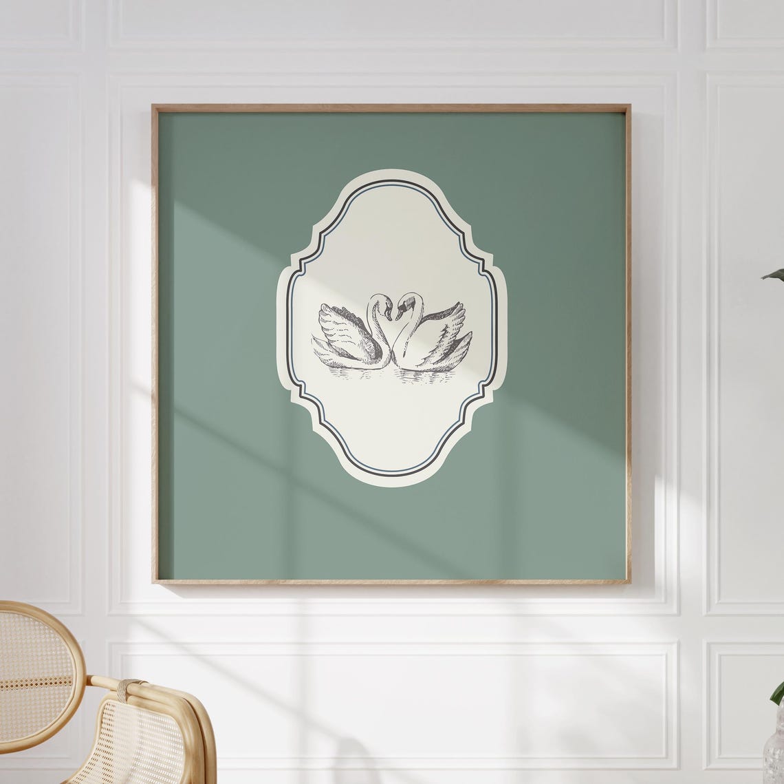 Sage Green Vintage Swans Engraving Poster Nursery Wall Decor Art - Image 5