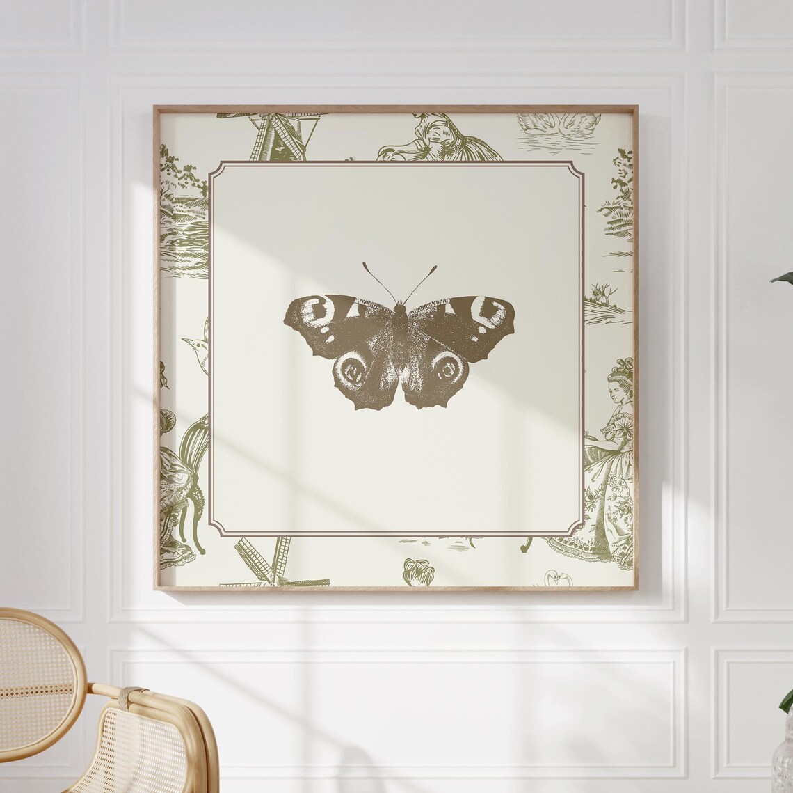 Vintage Green Toile Butterfly Art Print, Nursery Decor - Image 5
