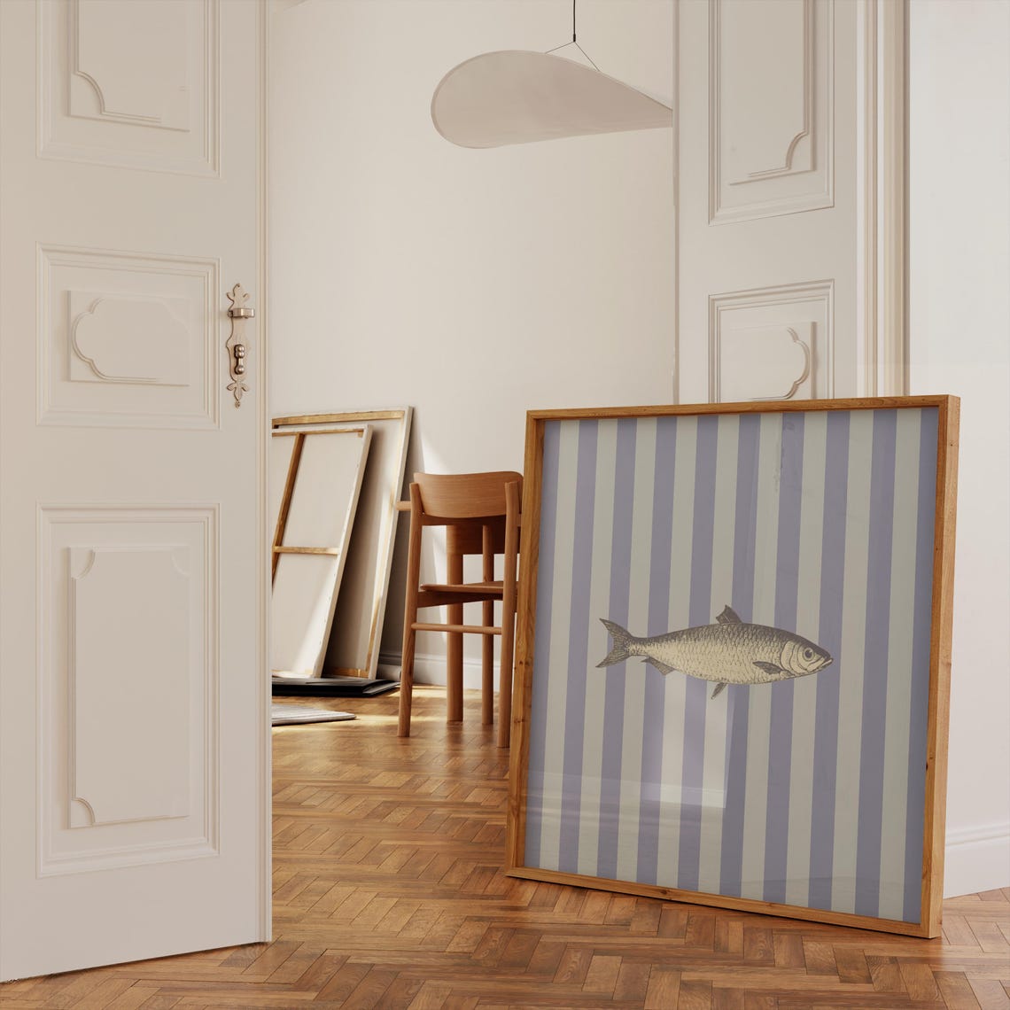 Blue Striped Vintage Fish Engraving Poster Coastal Kitchen Decor - Image 4